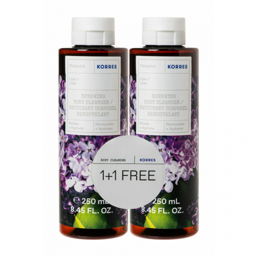 Korres 1+1 Δώρο Πακέτο Προσφοράς Renewing Body Cleanser Lilac Αφρόλουτρο Gel Πασχαλιά, 2x250ml